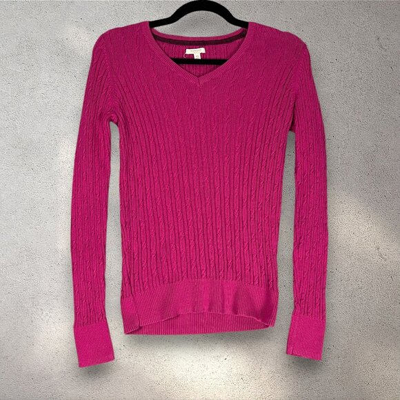 Sonoma Cable Knit V-Neck Sweater Women's XS Pink Long Sleeve Pullover Y2K Preppy - Picture 3 of 9